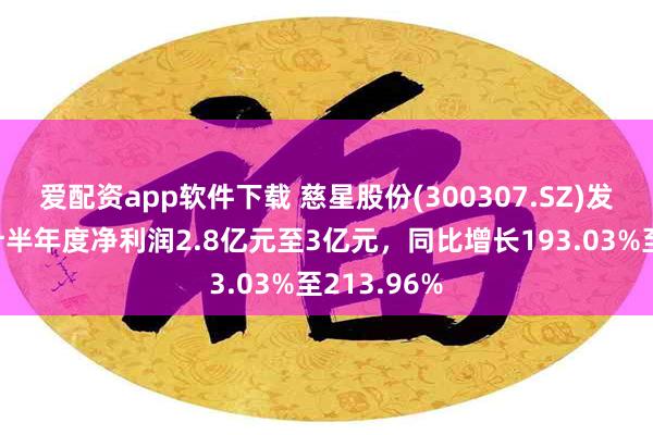 爱配资app软件下载 慈星股份(300307.SZ)发预增，预计半年度净利润2.8亿元至3亿元，同比增长193.03%至213.96%